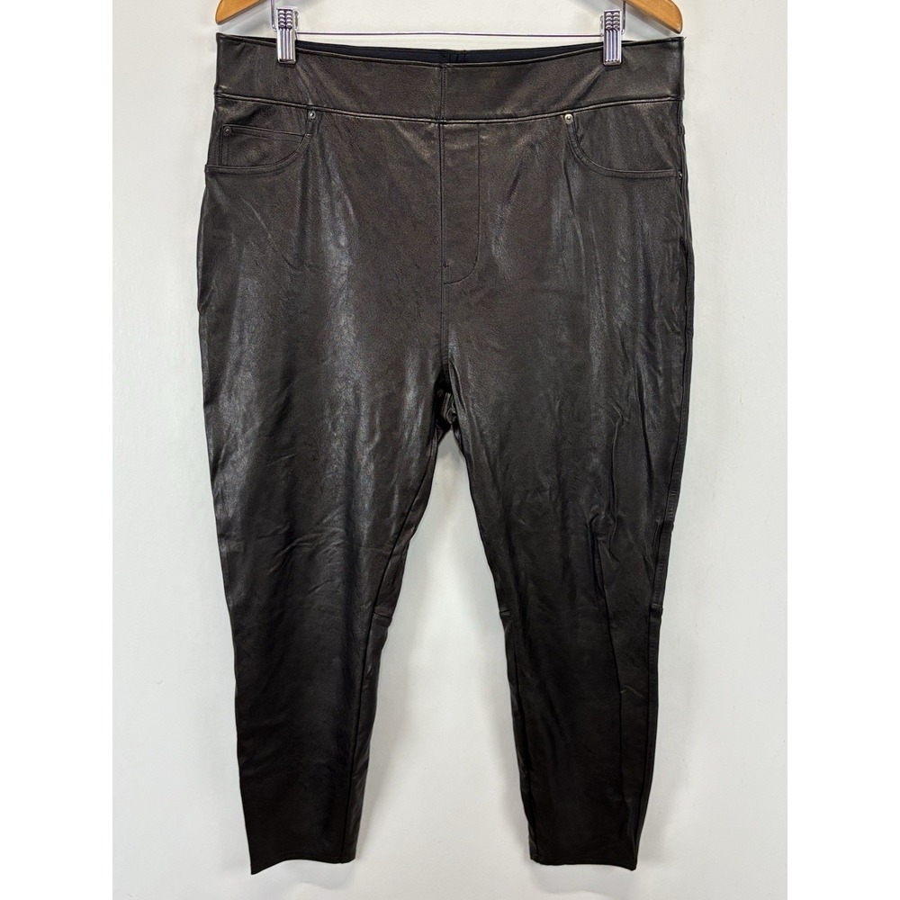 Spanx Black Plus Size High Rise Faux Leather Leggings Concert/GoingOut 1X Pullon